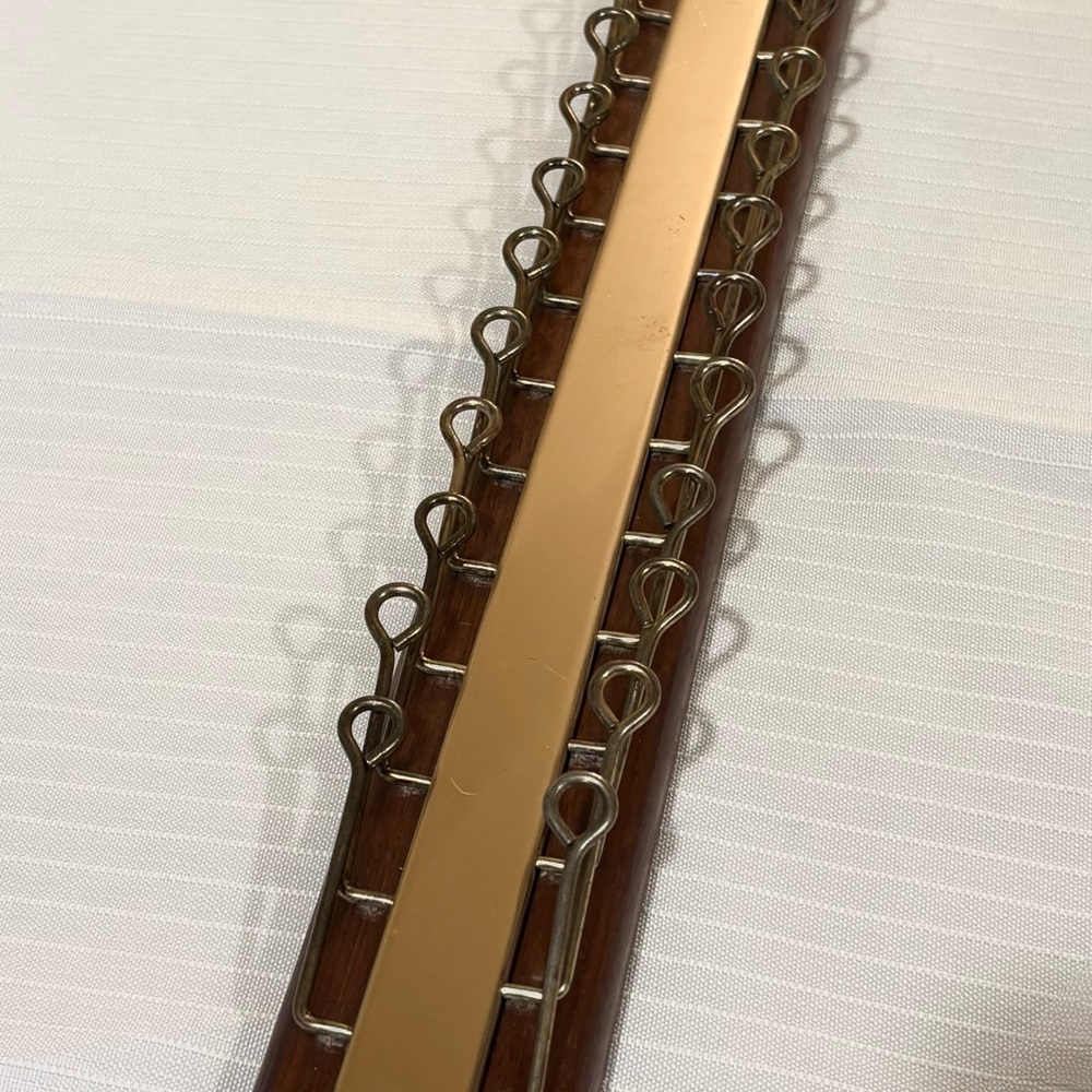 Vintage wood and gold toned tie belt scarf holder rack organizer hold 36 MCM 29”